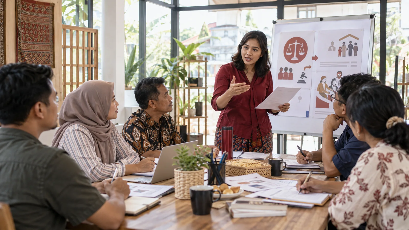 Ilustrasi foto realistis lokakarya pendidikan hukum publik bersama masyarakat Indonesia